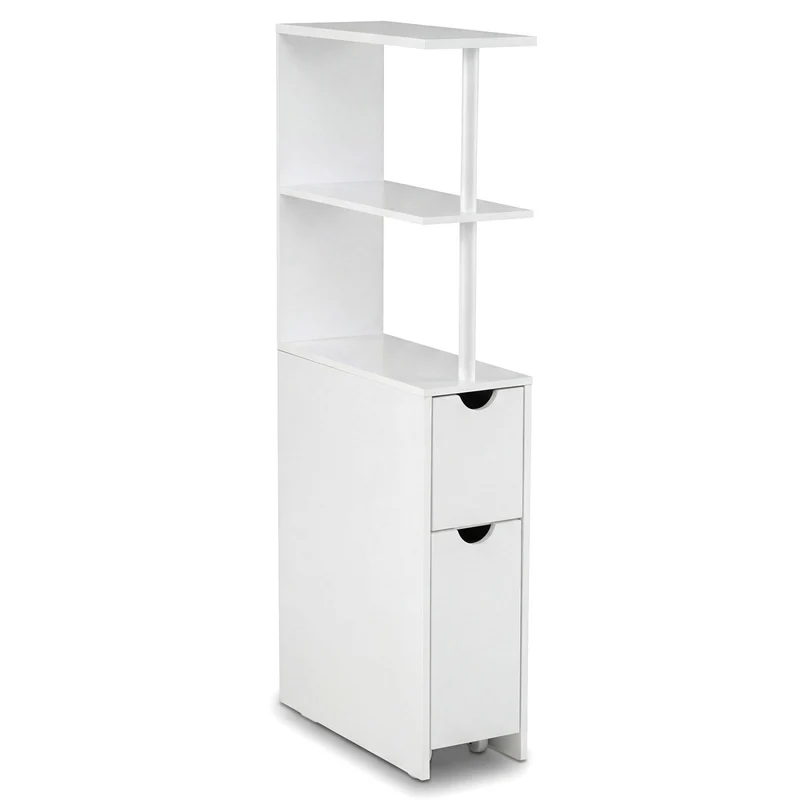 Slim Storage Freestanding Bathroom Cabinet with Open Shelves, White