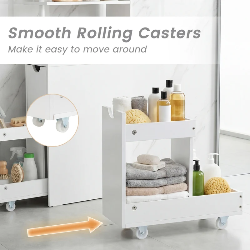 Slim Storage Freestanding Bathroom Cabinet with Open Shelves, White