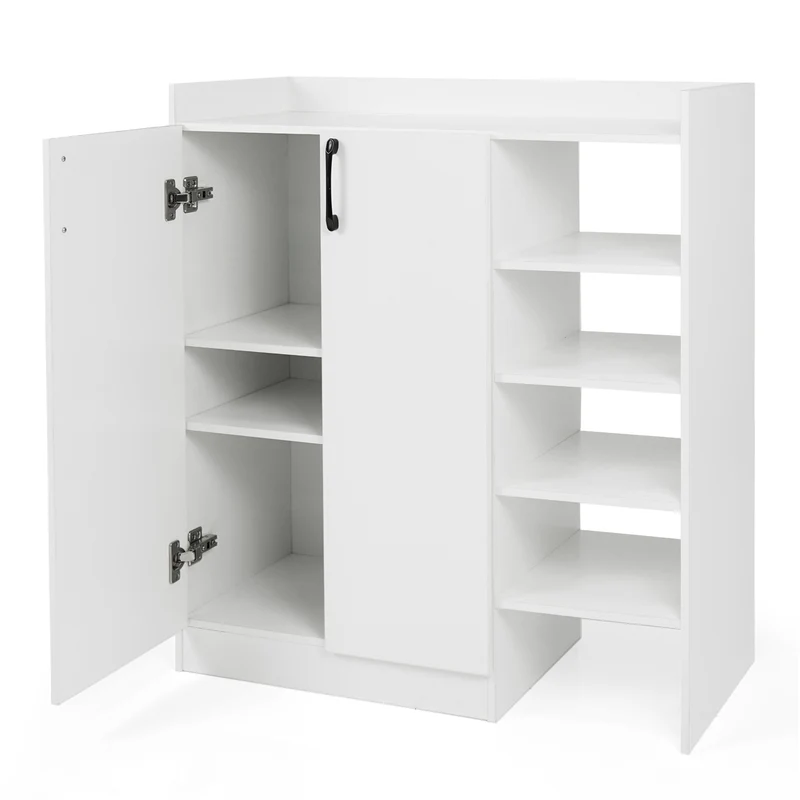 Shoe Cabinet with 2 Doors Shoe Storage Organizer with 2 Adjustable Inner Shelves, White