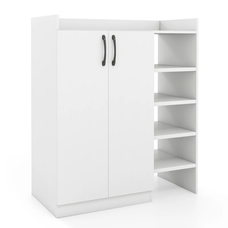 Shoe Cabinet with 2 Doors Shoe Storage Organizer with 2 Adjustable Inner Shelves, White