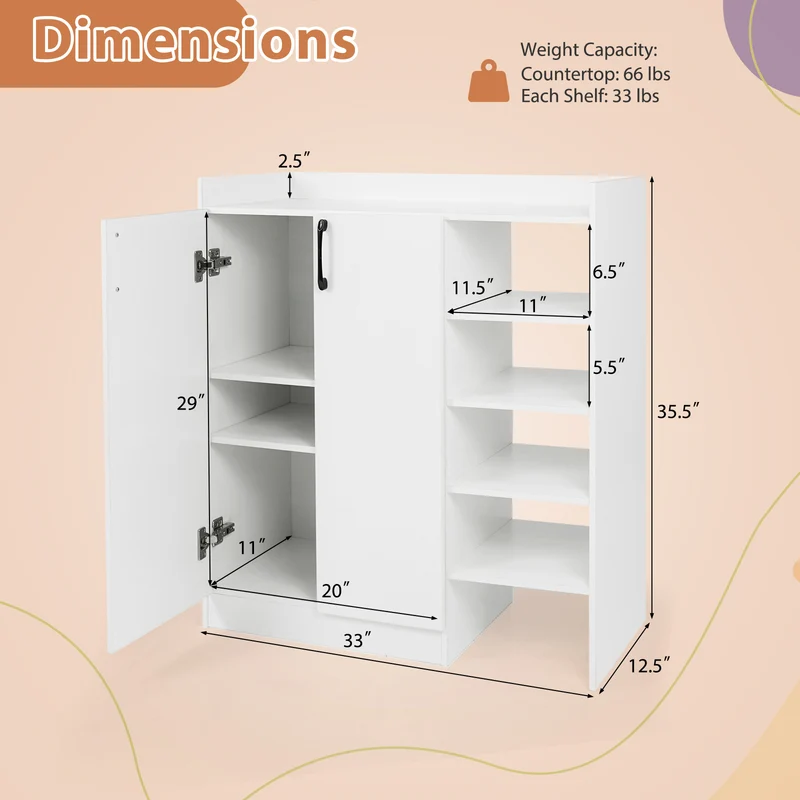 Shoe Cabinet with 2 Doors Shoe Storage Organizer with 2 Adjustable Inner Shelves, White
