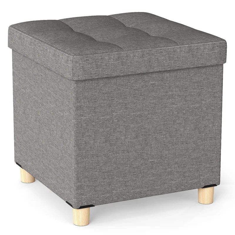 18 Inches Ottoman with Storage and Rubber Wood Legs, Gray
