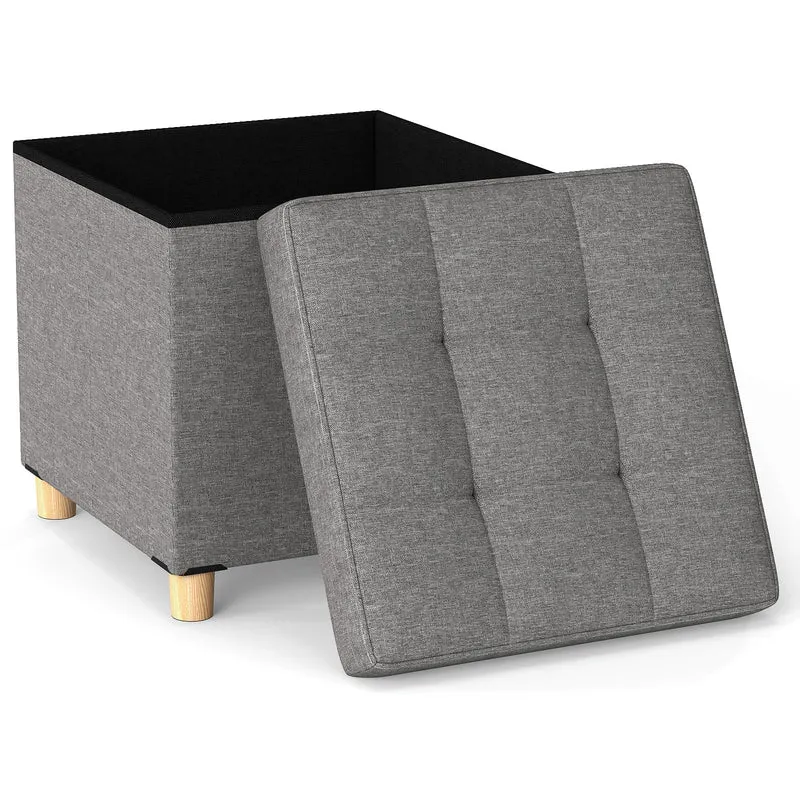 18 Inches Ottoman with Storage and Rubber Wood Legs, Gray