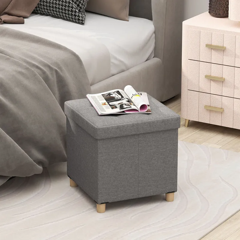 18 Inches Ottoman with Storage and Rubber Wood Legs, Gray