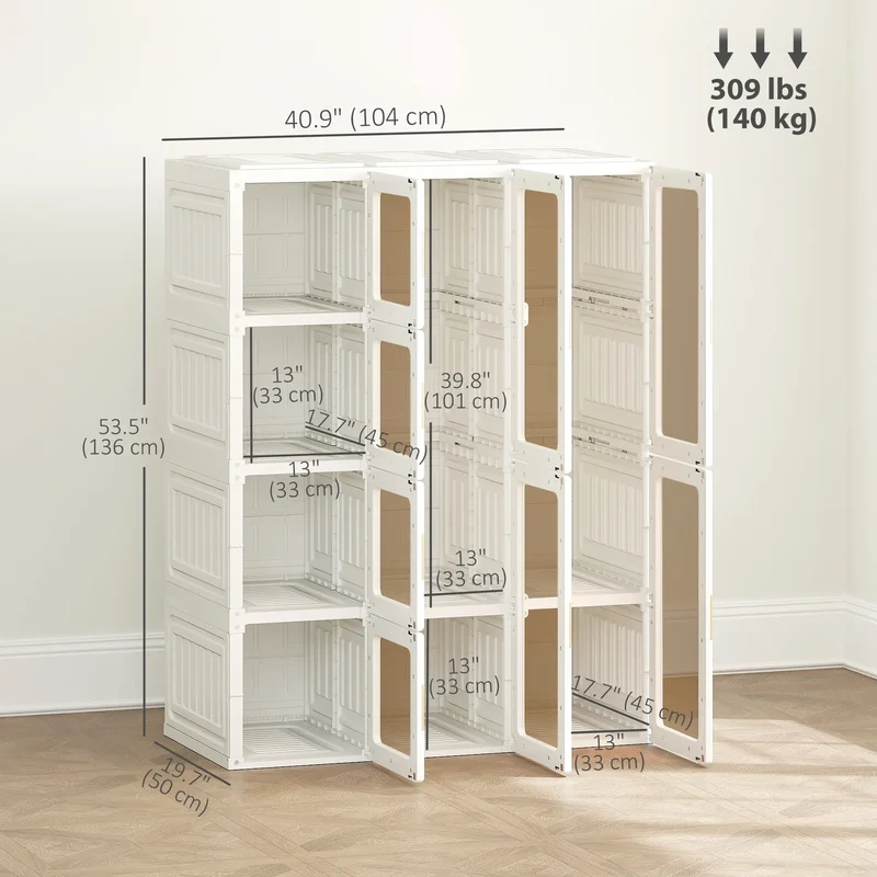 Portable Wardrobe, Foldable Plastic Closet, 8 Compartments, 2 Hanging Rods, Brown
