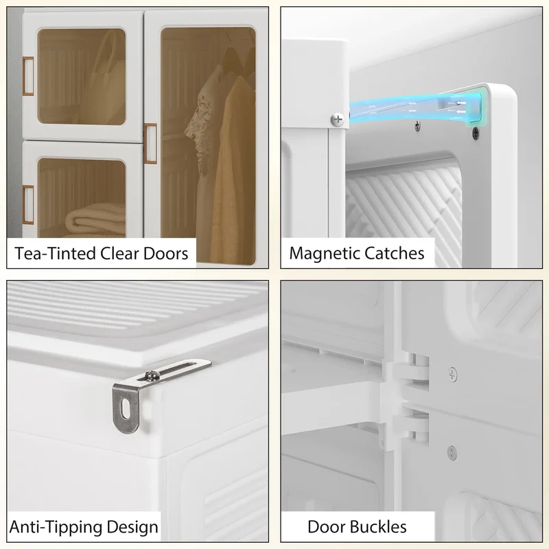 Portable Wardrobe, Foldable Plastic Closet, 8 Compartments, 2 Hanging Rods, Brown