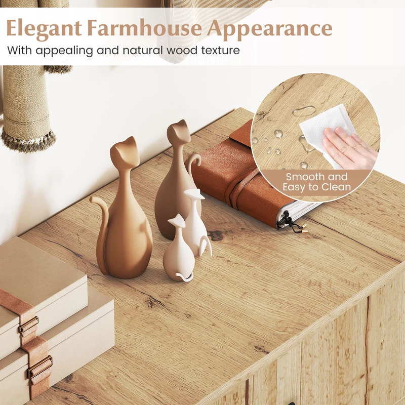 4-Tier Shoe Organizer with Removable Shelves and 2 Doors, Natural