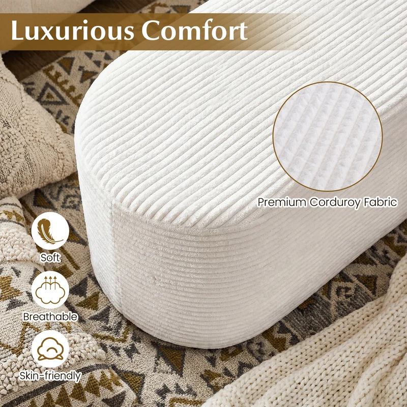 Upholstered Ottoman Bench with High-Density Sponge, Beige
