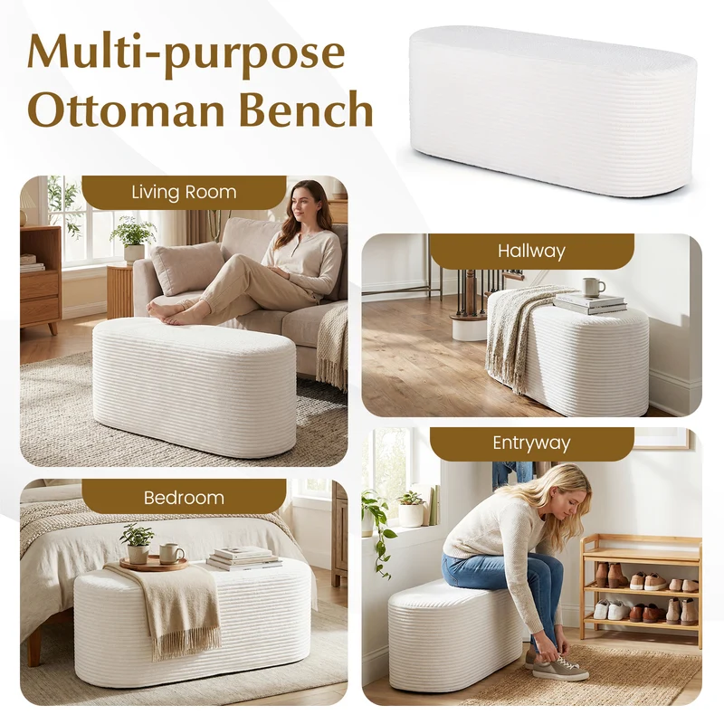 Upholstered Ottoman Bench with High-Density Sponge, Beige