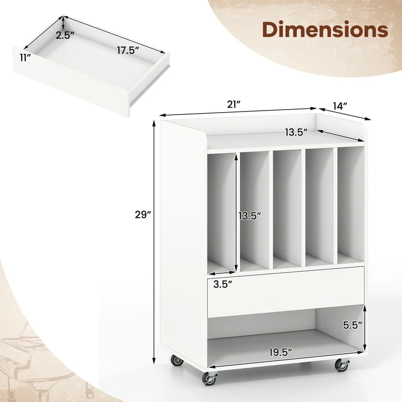 Record Player Stand Turntable Stand with Drawer and Record Holder, White