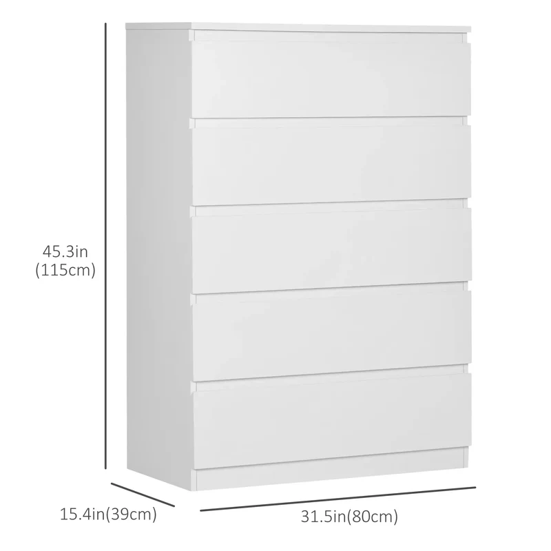 5 Drawer Chest, Dresser for Bedroom, Zinc Alloy Runners