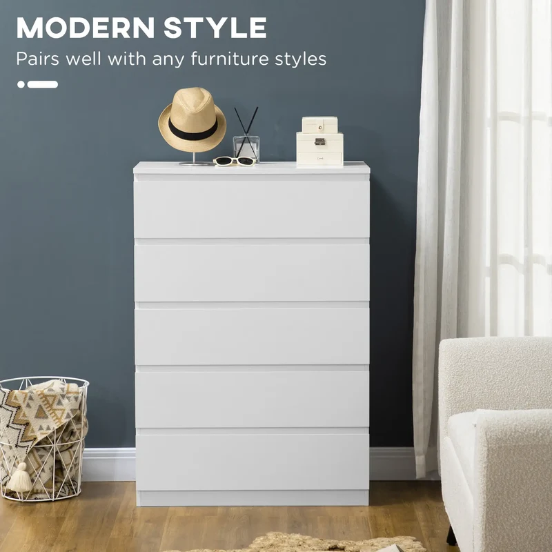5 Drawer Chest, Dresser for Bedroom, Zinc Alloy Runners