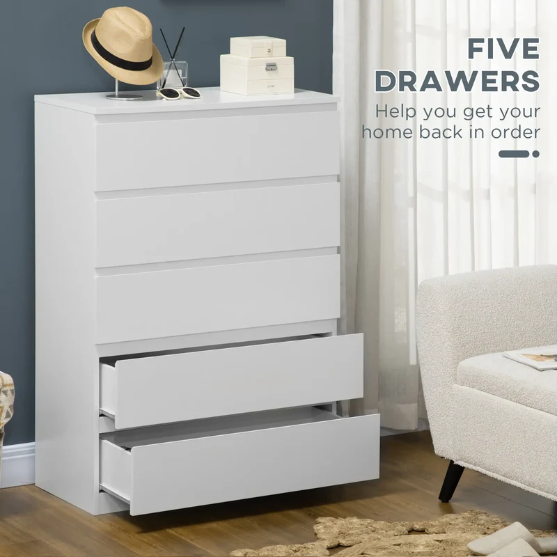 5 Drawer Chest, Dresser for Bedroom, Zinc Alloy Runners