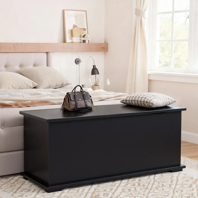 39.5" Storage Chest, 2 Safety Hinges, Flip-Top Lid, Black