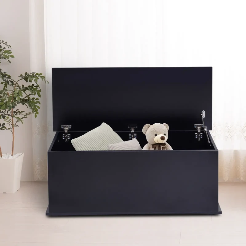 39.5" Storage Chest, 2 Safety Hinges, Flip-Top Lid, Black