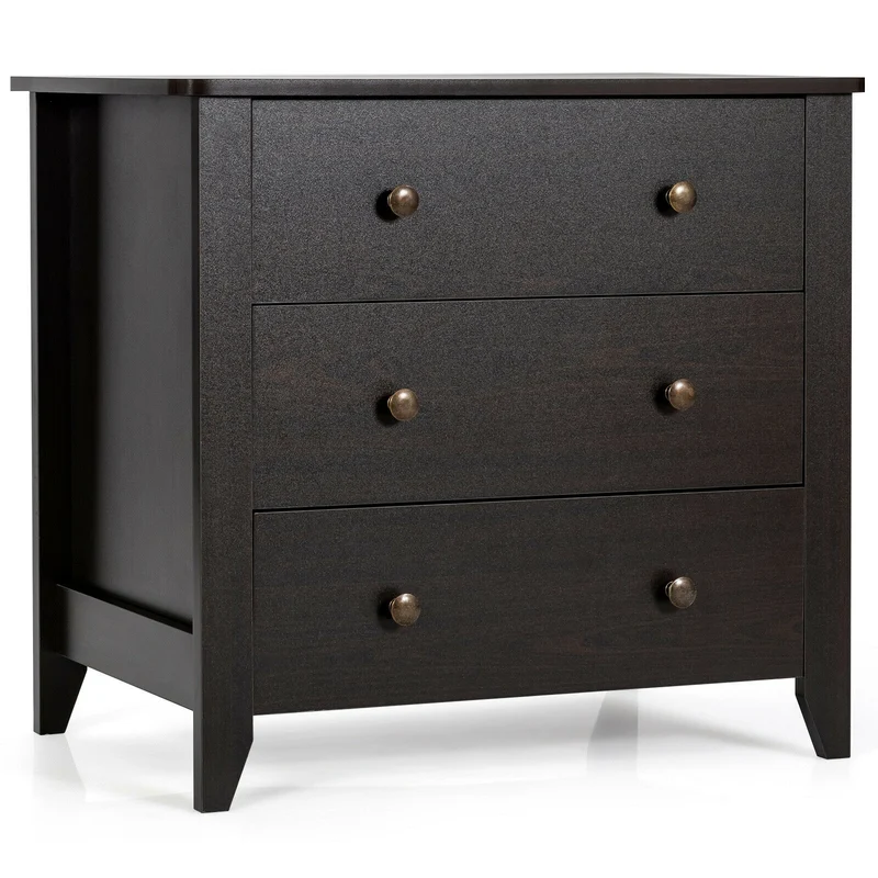 3 Drawer Dresser Chest, Dark Brown