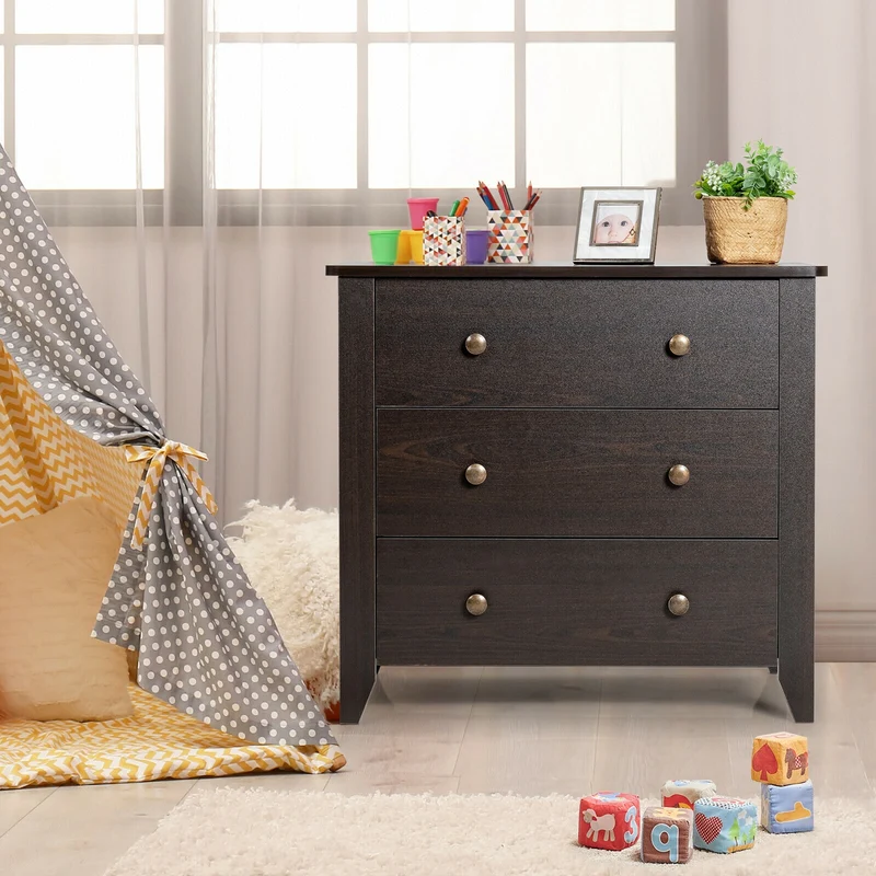 3 Drawer Dresser Chest, Dark Brown