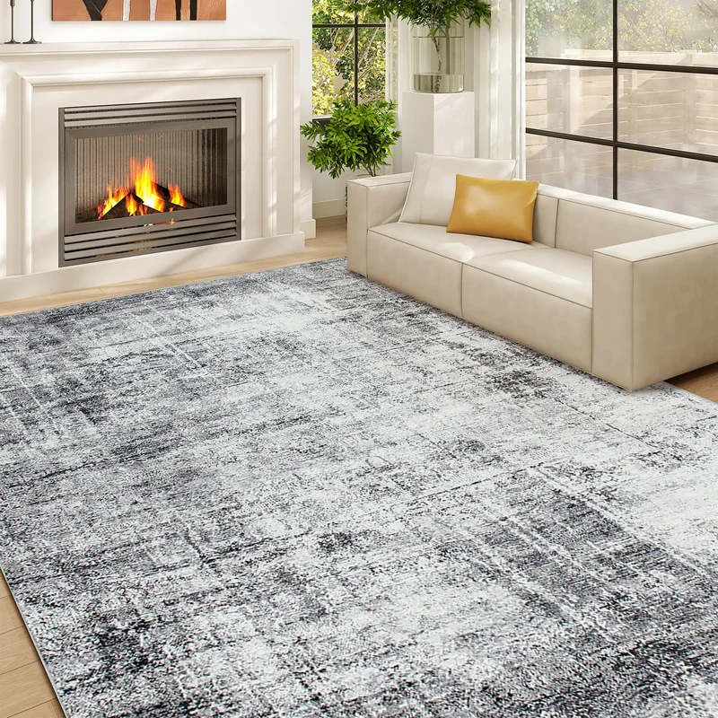 Modern Abstract Area Rug 5x7, Machine Washable, Non-Slip, Grey
