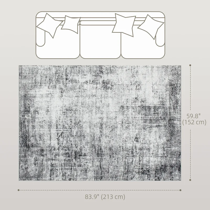 Modern Abstract Area Rug 5x7, Machine Washable, Non-Slip, Grey