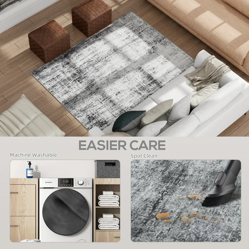 Modern Abstract Area Rug 5x7, Machine Washable, Non-Slip, Grey
