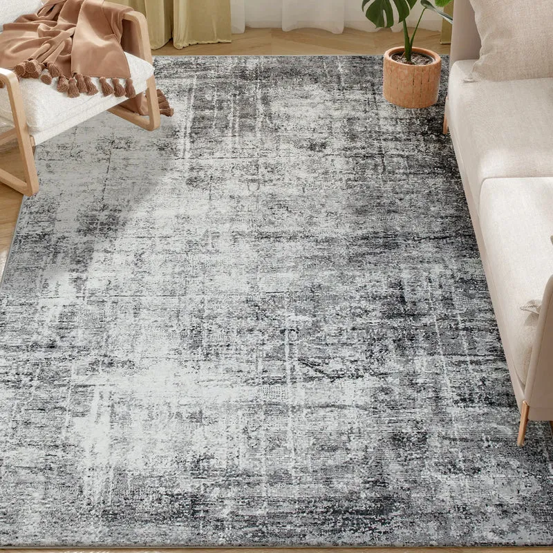 Modern Abstract Area Rug 5x7, Machine Washable, Non-Slip, Grey
