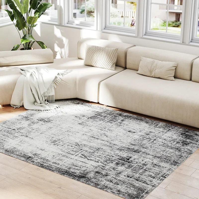 Modern Abstract Area Rug 5x7, Machine Washable, Non-Slip, Grey