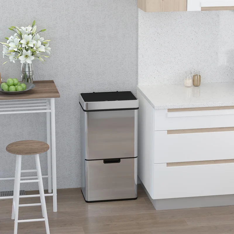 Sensor Trash Can, 19 Gallon Stainless Steel, 3 Compartments, Silver