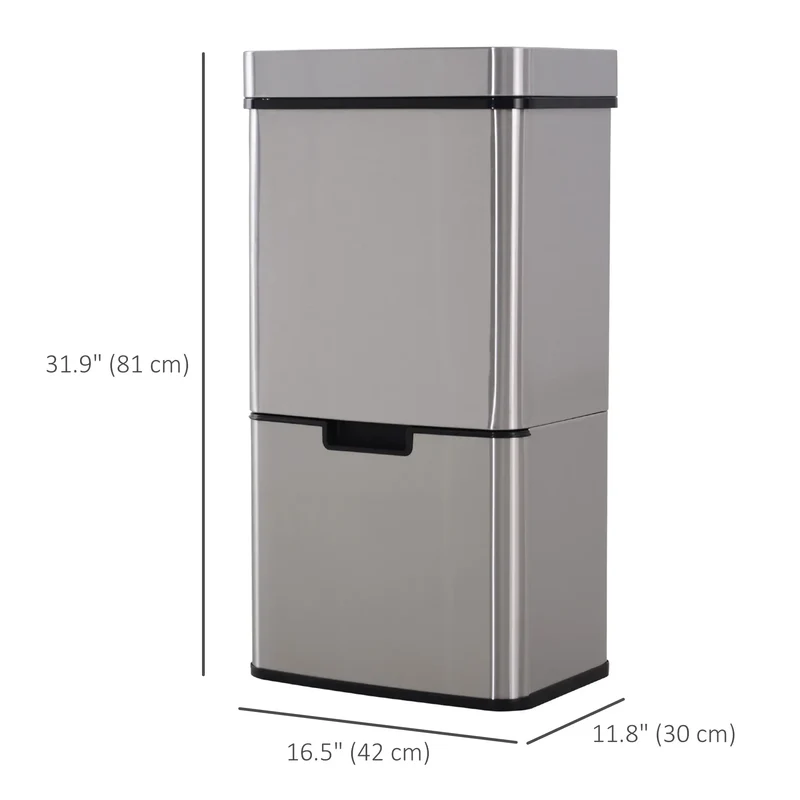 Sensor Trash Can, 19 Gallon Stainless Steel, 3 Compartments, Silver