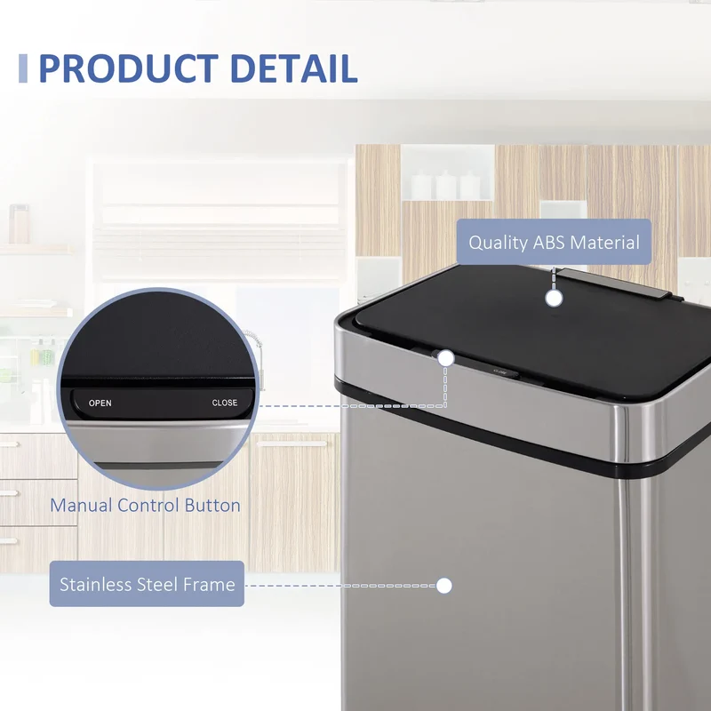 Sensor Trash Can, 19 Gallon Stainless Steel, 3 Compartments, Silver
