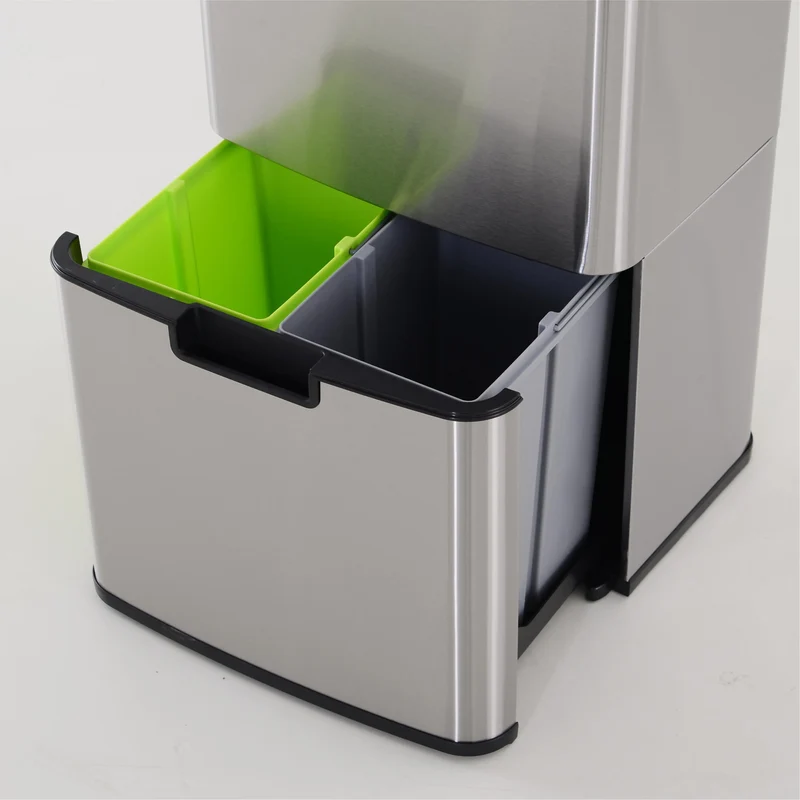 Sensor Trash Can, 19 Gallon Stainless Steel, 3 Compartments, Silver