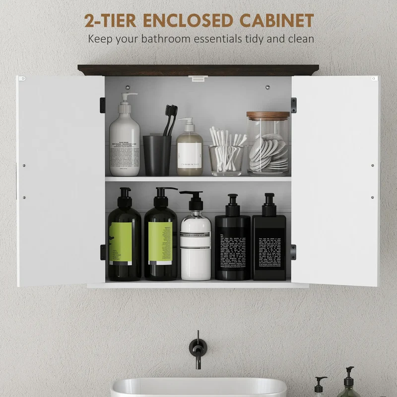 Farmhouse Medicine Cabinet, Wall Mounted, 2 Doors, Adjustable Shelf, White