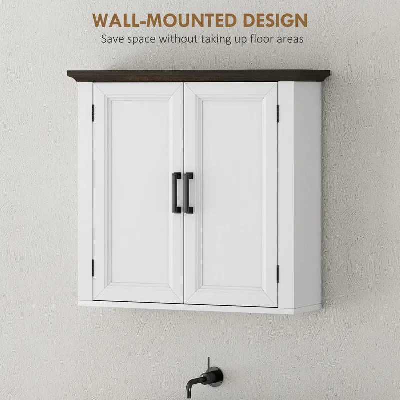 Farmhouse Medicine Cabinet, Wall Mounted, 2 Doors, Adjustable Shelf, White