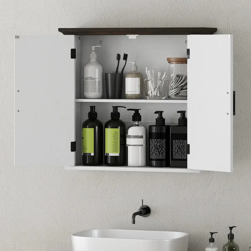 Farmhouse Medicine Cabinet, Wall Mounted, 2 Doors, Adjustable Shelf, White