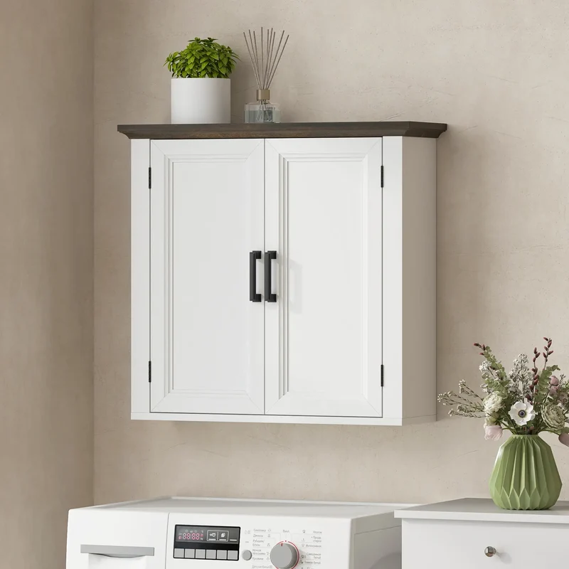 Farmhouse Medicine Cabinet, Wall Mounted, 2 Doors, Adjustable Shelf, White