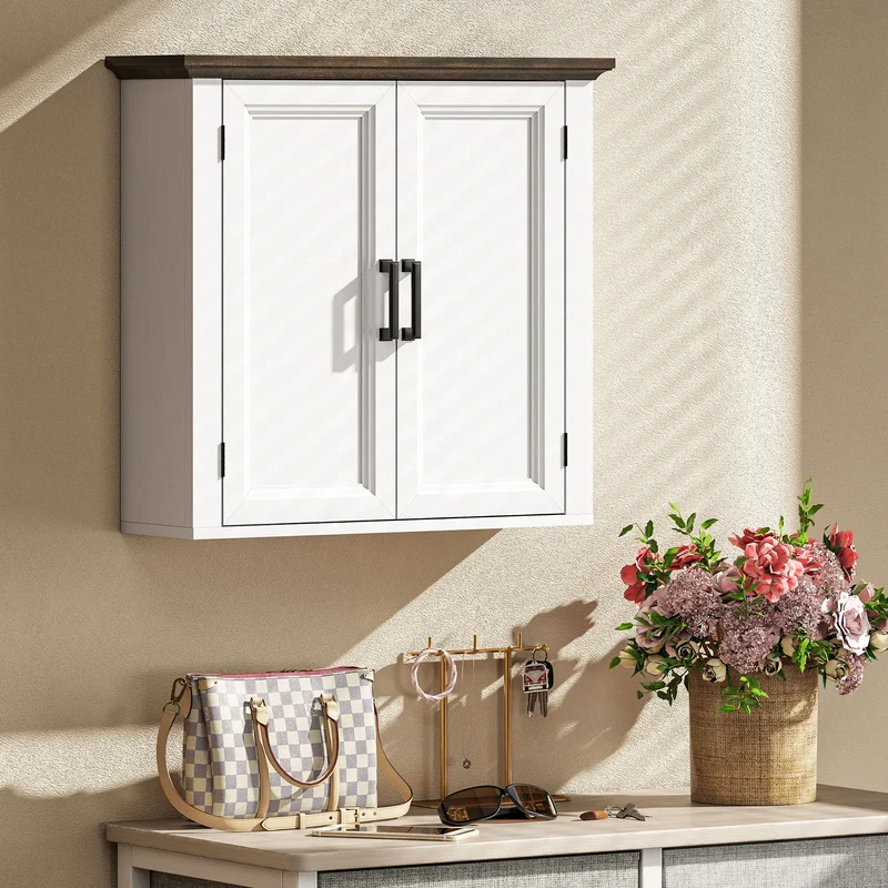 Farmhouse Medicine Cabinet, Wall Mounted, 2 Doors, Adjustable Shelf, White