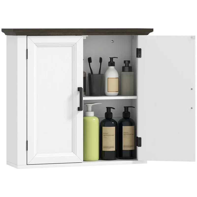 Farmhouse Medicine Cabinet, Wall Mounted, 2 Doors, Adjustable Shelf, White