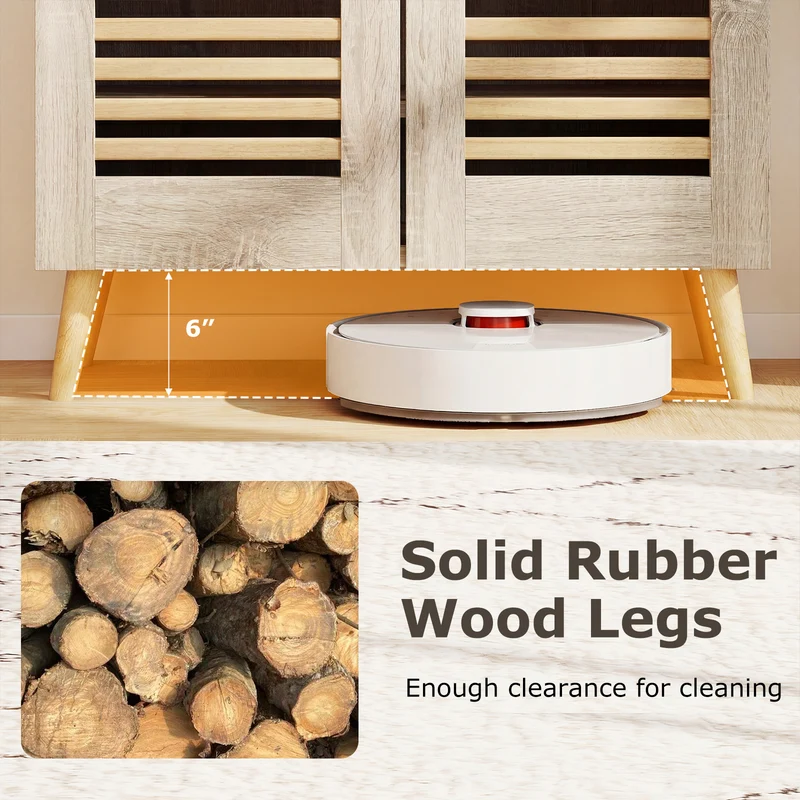 Shoe Cabinet with Louvered Doors and Removable Shelves, Natural