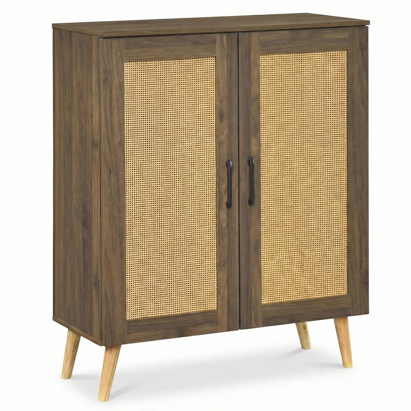 5-Tier Rattan Shoe Cabinewith 3 Removable Shelves, Walnut