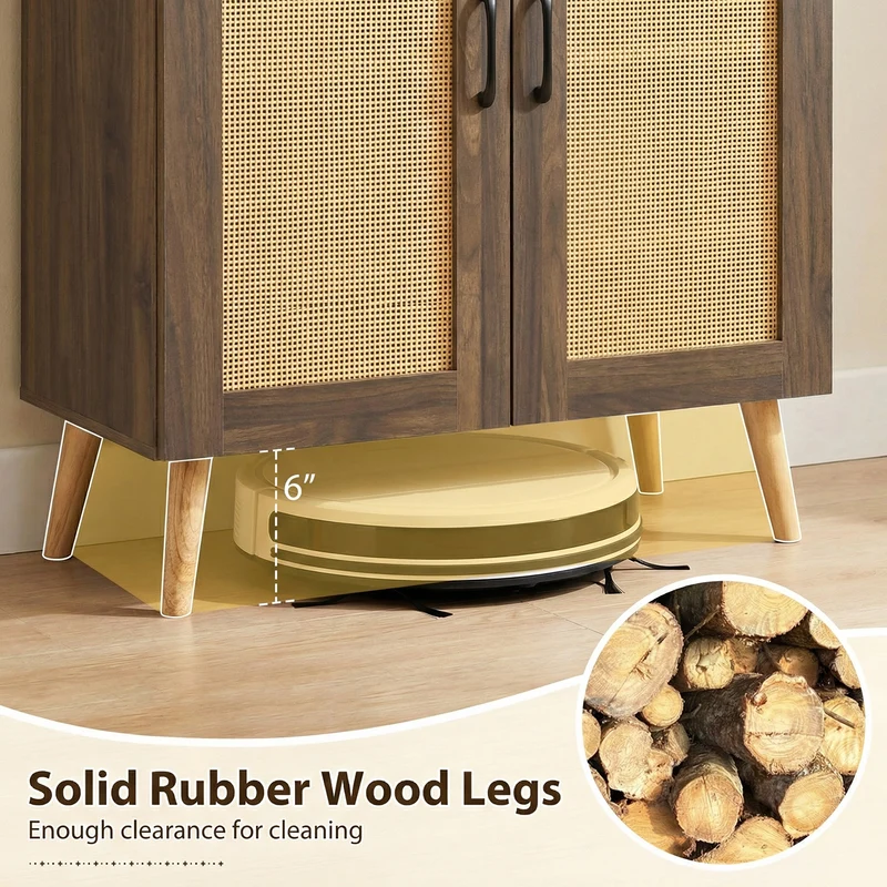 5-Tier Rattan Shoe Cabinewith 3 Removable Shelves, Walnut