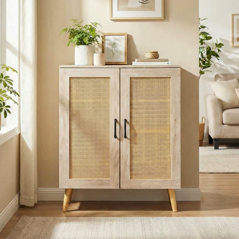 5-Tier Rattan Shoe Cabinewith 3 Removable Shelves, Natural