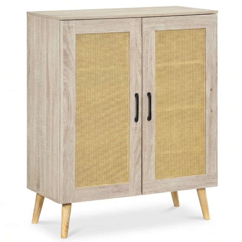 5-Tier Rattan Shoe Cabinewith 3 Removable Shelves, Natural