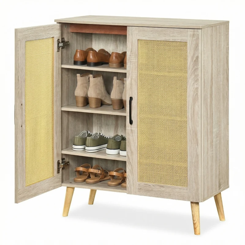 5-Tier Rattan Shoe Cabinewith 3 Removable Shelves, Natural
