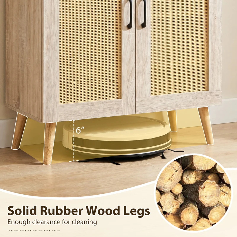 5-Tier Rattan Shoe Cabinewith 3 Removable Shelves, Natural