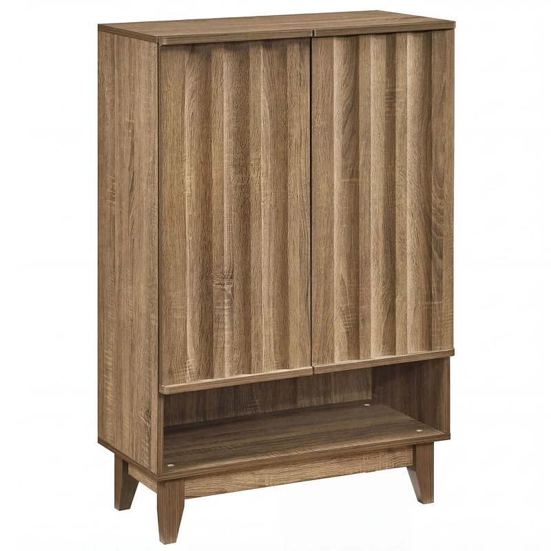 6-Tier Shoe Storage Organizer with 2 Fluted Doors, Oak
