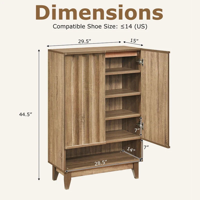 6-Tier Shoe Storage Organizer with 2 Fluted Doors, Oak