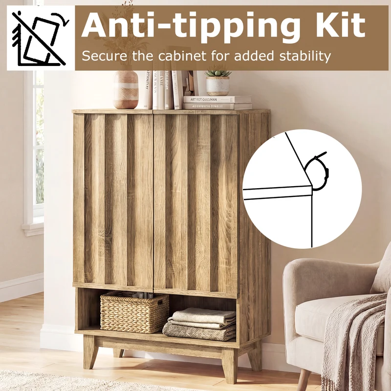 6-Tier Shoe Storage Organizer with 2 Fluted Doors, Oak