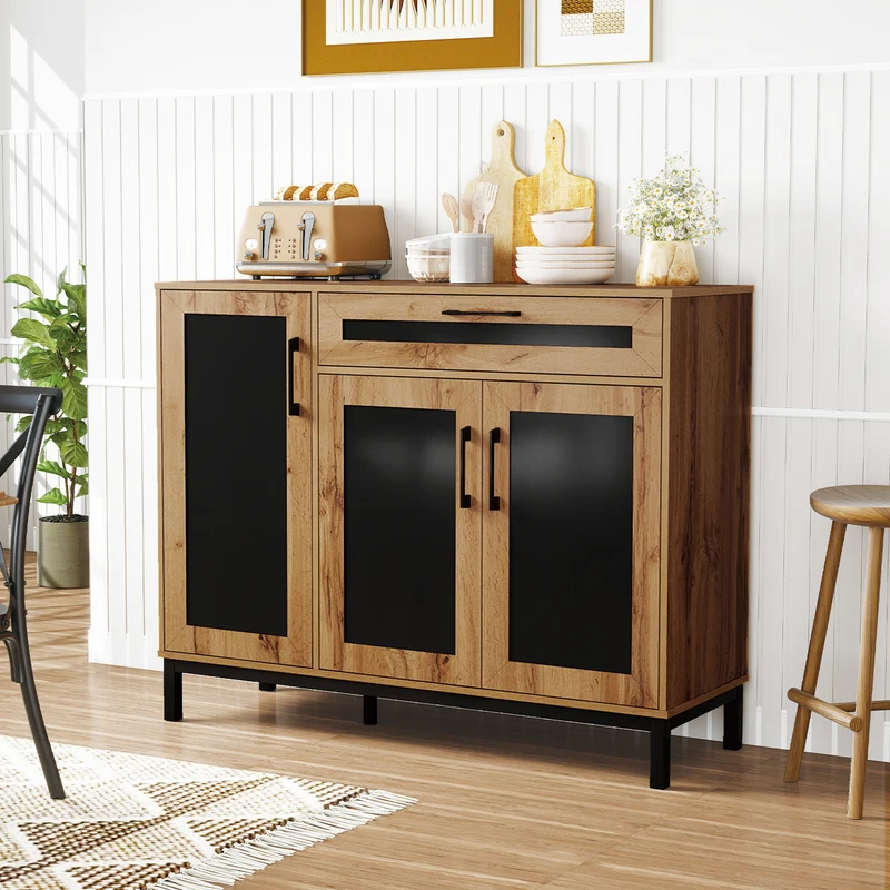 48 Inch Sideboard Buffet Cabinet with Drawer and Metal Legs, Natural