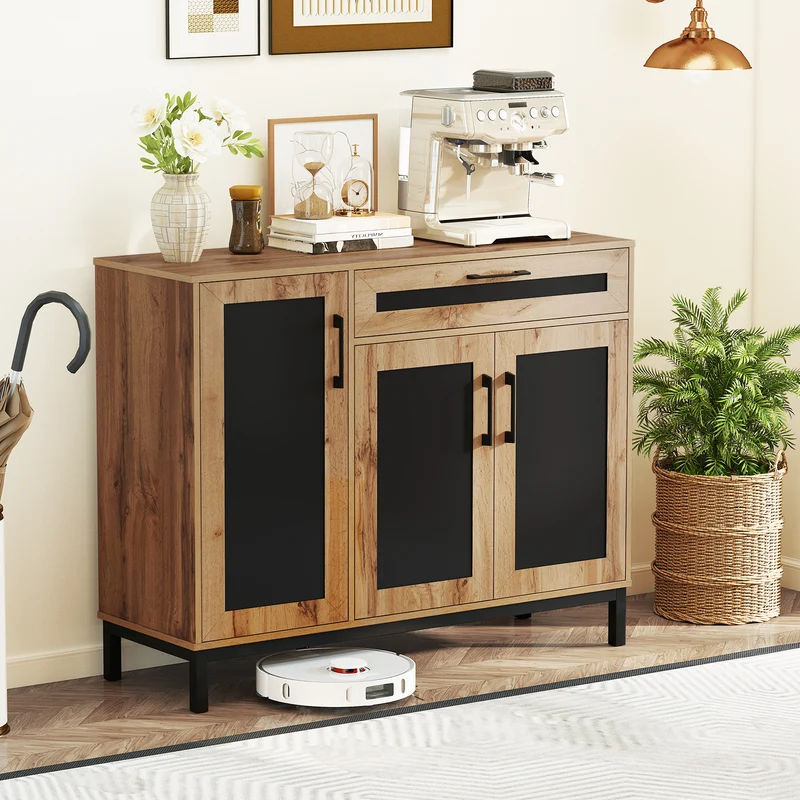 48 Inch Sideboard Buffet Cabinet with Drawer and Metal Legs, Natural