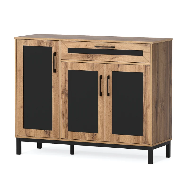 48 Inch Sideboard Buffet Cabinet with Drawer and Metal Legs, Natural