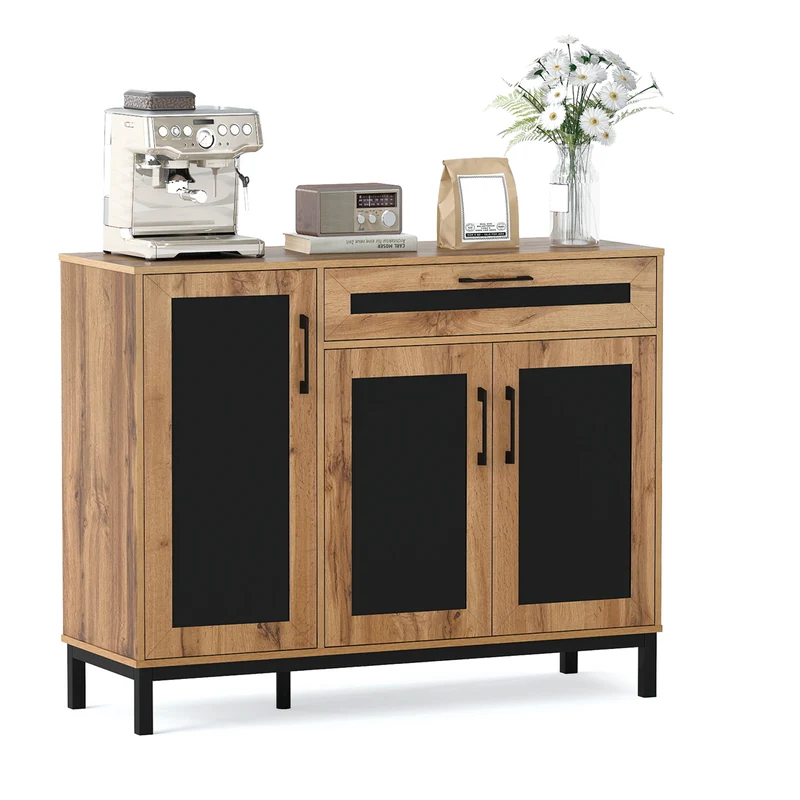 48 Inch Sideboard Buffet Cabinet with Drawer and Metal Legs, Natural